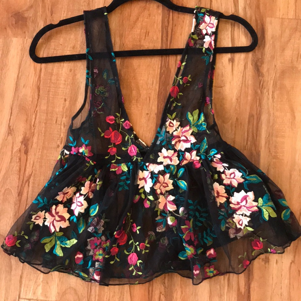 Embroidered mesh top